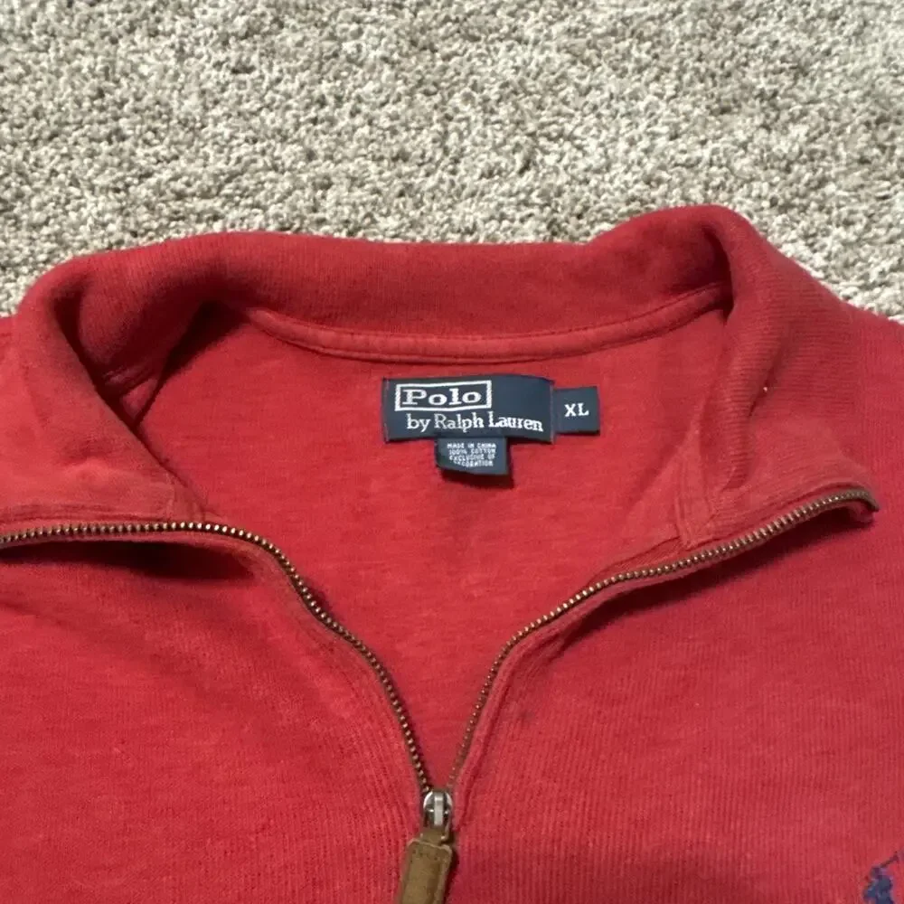 Polo Ralph Lauren Red Quarter 1/4 Zip Pullover Sweater Pony Logo Men’s Size XL